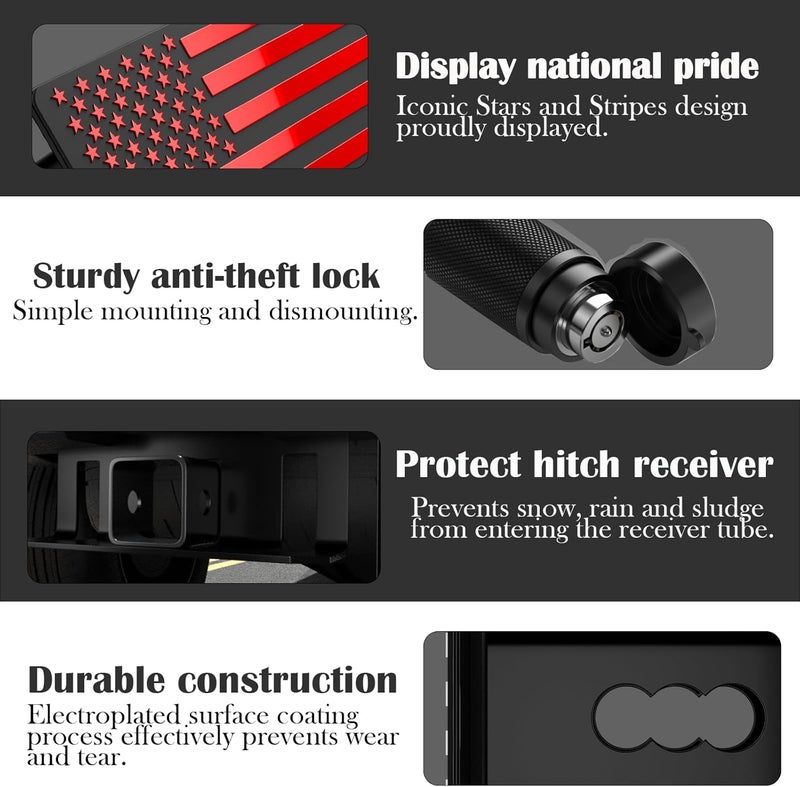 OGYE 2 Inch Trailer Hitch Cover with American Flag, Heavy Metal Trailer Hitch Cover Fit for 2 Inch Hitch Receivers (with 5/8" Pin Dia Anti-Theft Trailer Hitch Lock),3 * 5" Red - Image 3